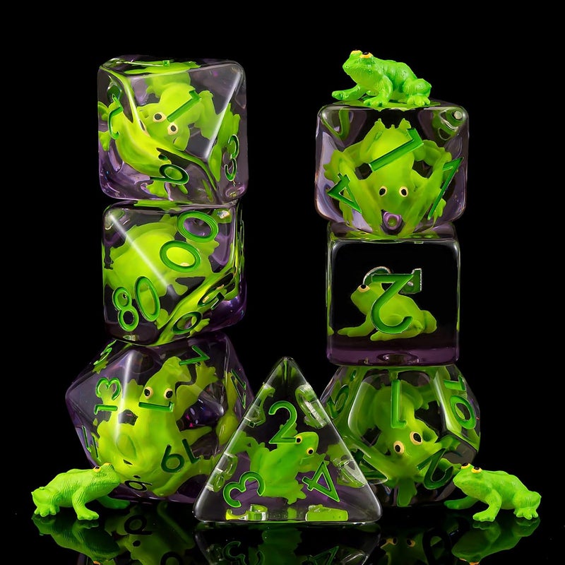 weyano Resin D&D Dice Set, Green Frog Animal Polyhedral Dice for Dungeons and Dragons, RPG, MTG DND 7-DIE (D4, D6, D8, D10, D12, D20, D%) for Ages 15 and Up - Image 2